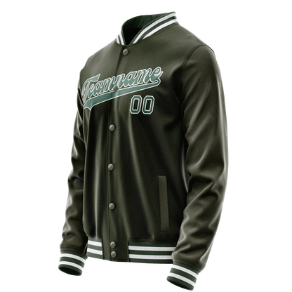 Custom Olive Teal Solid Color Varsity Letterman Jacket