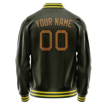 Custom Olive Brown Solid Color Varsity Letterman Jacket