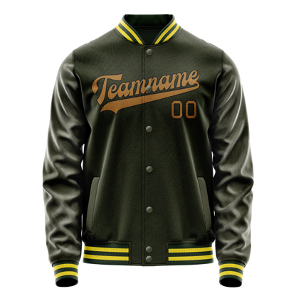 Custom Olive Brown Solid Color Varsity Letterman Jacket