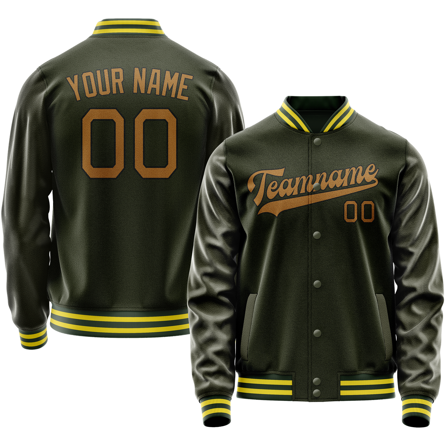 Custom Olive Brown Solid Color Varsity Letterman Jacket
