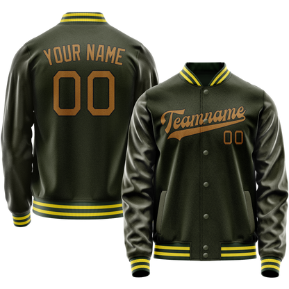 Custom Olive Brown Solid Color Varsity Letterman Jacket