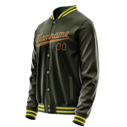 Custom Olive Brown Solid Color Varsity Letterman Jacket