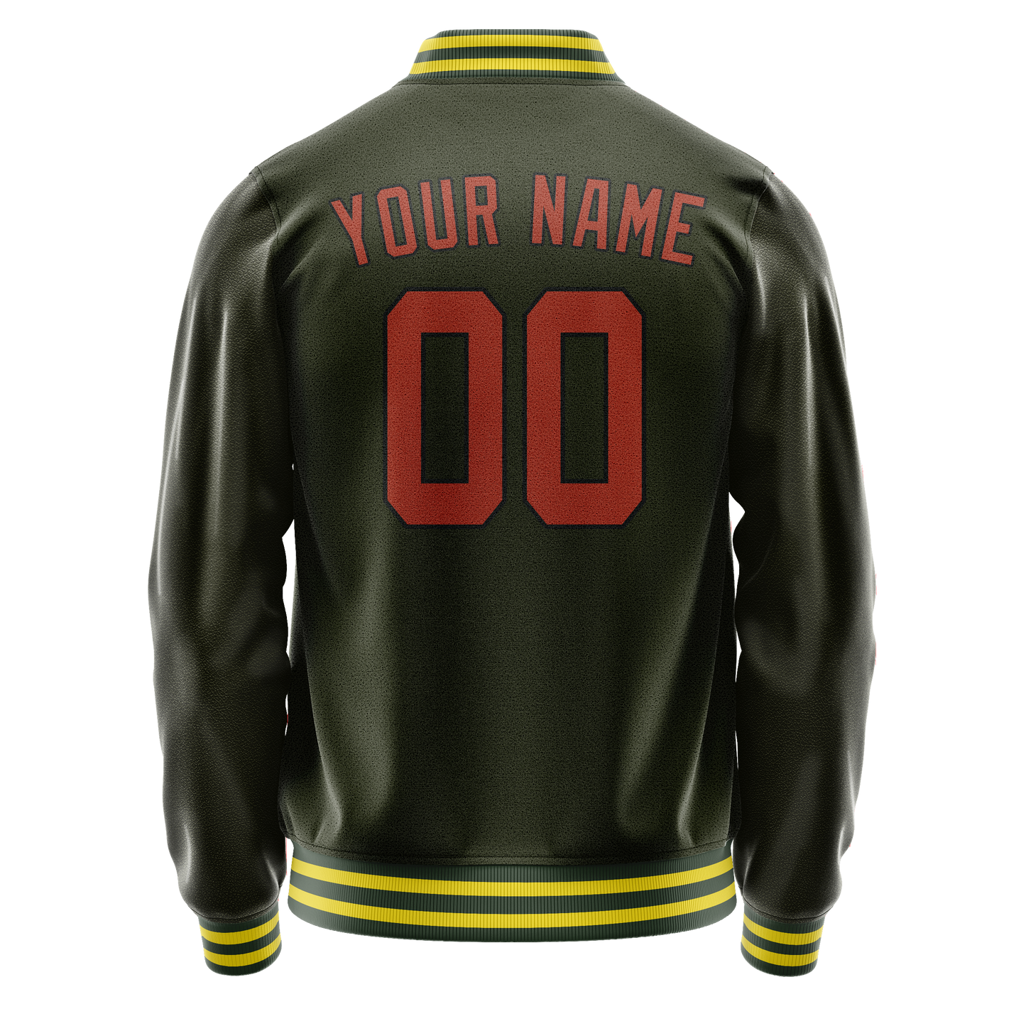 Custom Olive Orange Solid Color Varsity Letterman Jacket