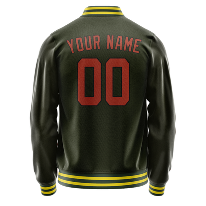 Custom Olive Orange Solid Color Varsity Letterman Jacket