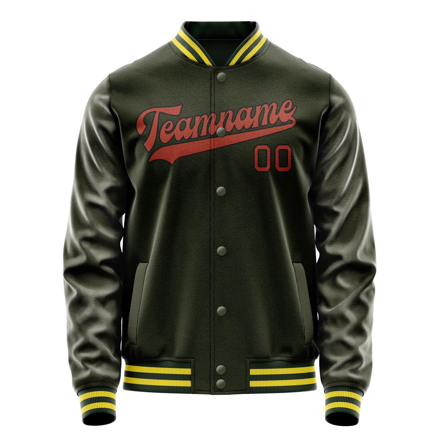 Custom Olive Orange Solid Color Varsity Letterman Jacket