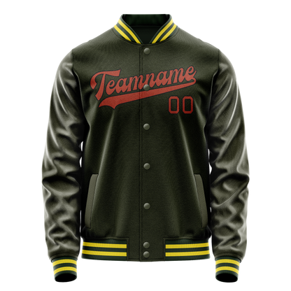 Custom Olive Orange Solid Color Varsity Letterman Jacket