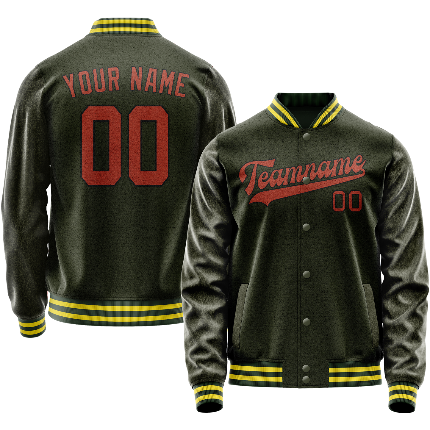 Custom Olive Orange Solid Color Varsity Letterman Jacket