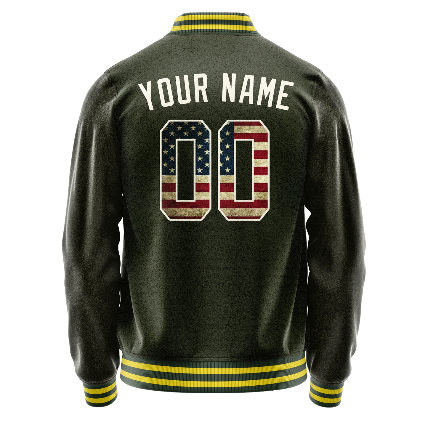 Custom Olive Cream Vintage Usa Flag Varsity Letterman Jacket