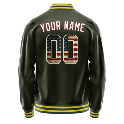 Custom Olive Cream Vintage Usa Flag Varsity Letterman Jacket
