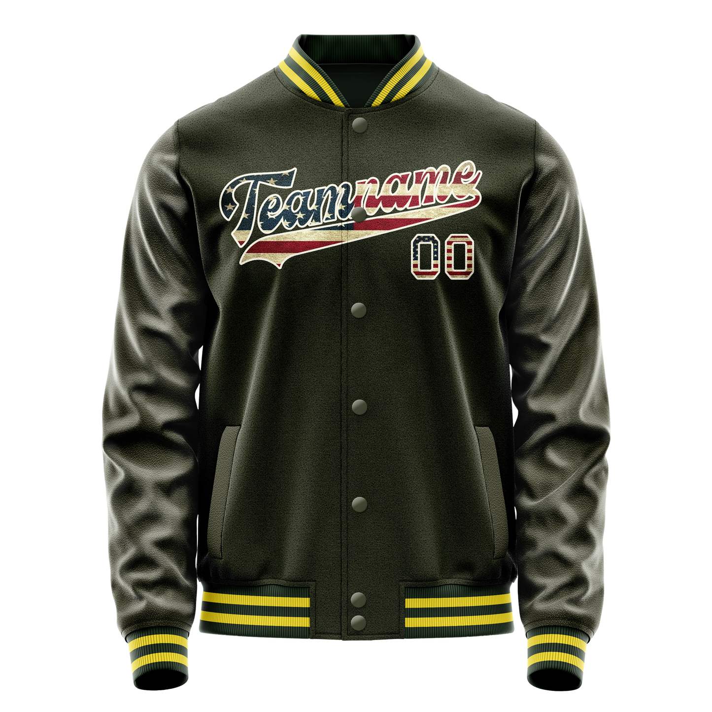 Custom Olive Cream Vintage Usa Flag Varsity Letterman Jacket