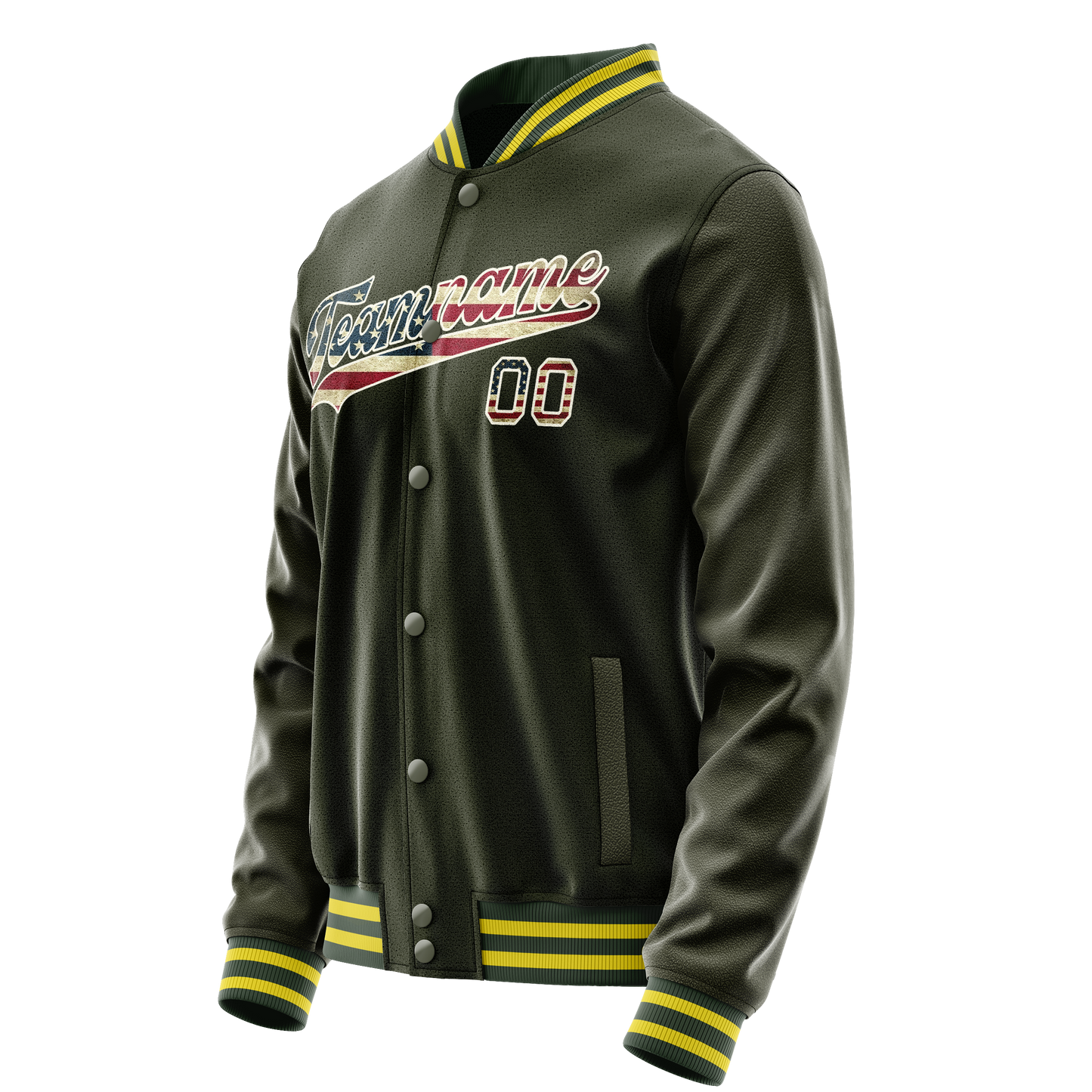 Custom Olive Cream Vintage Usa Flag Varsity Letterman Jacket