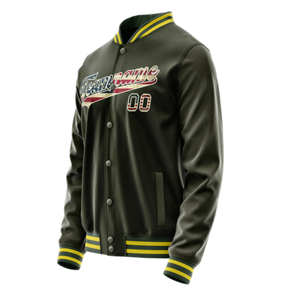 Custom Olive Cream Vintage Usa Flag Varsity Letterman Jacket