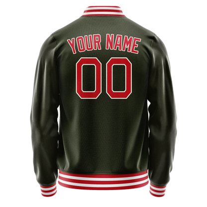 Custom Olive Red Solid Color Varsity Letterman Jacket