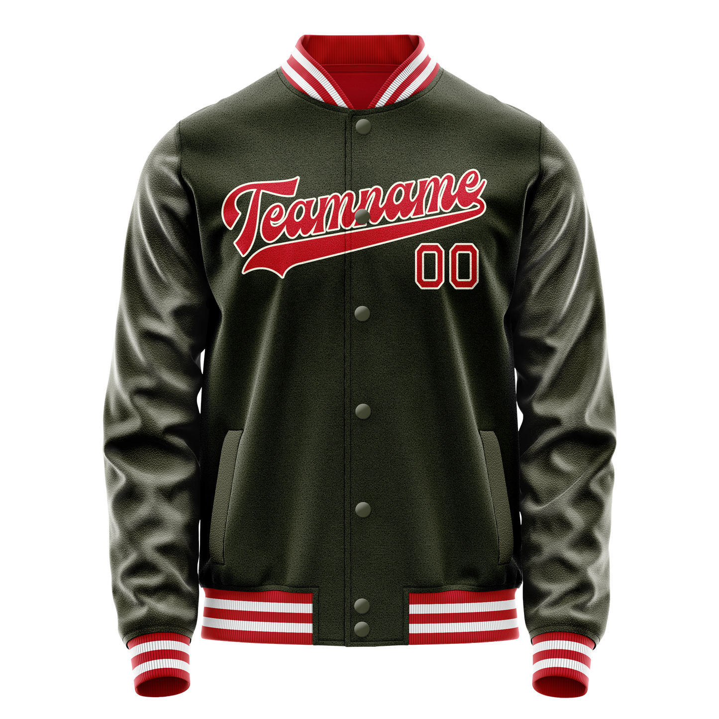 Custom Olive Red Solid Color Varsity Letterman Jacket