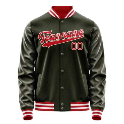 Custom Olive Red Solid Color Varsity Letterman Jacket