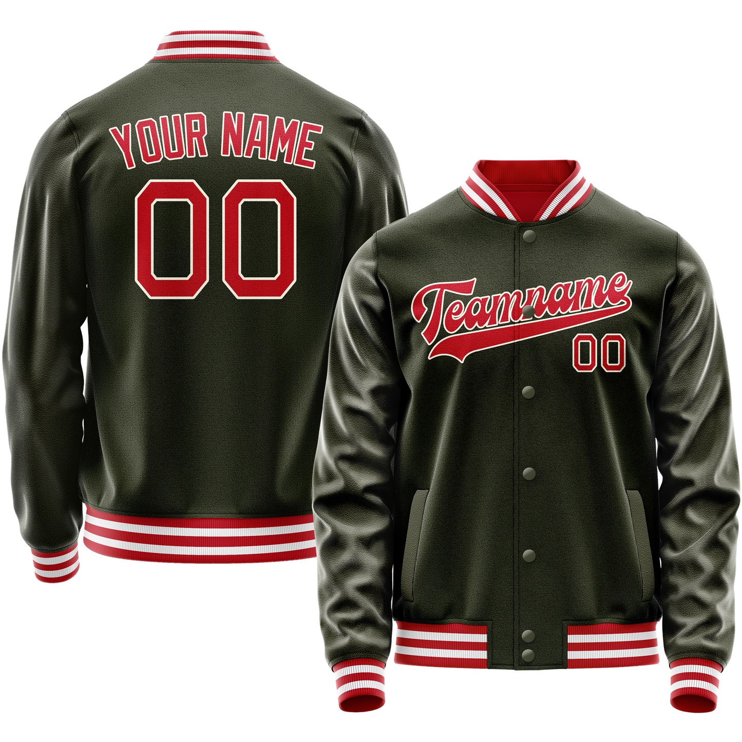 Custom Olive Red Solid Color Varsity Letterman Jacket