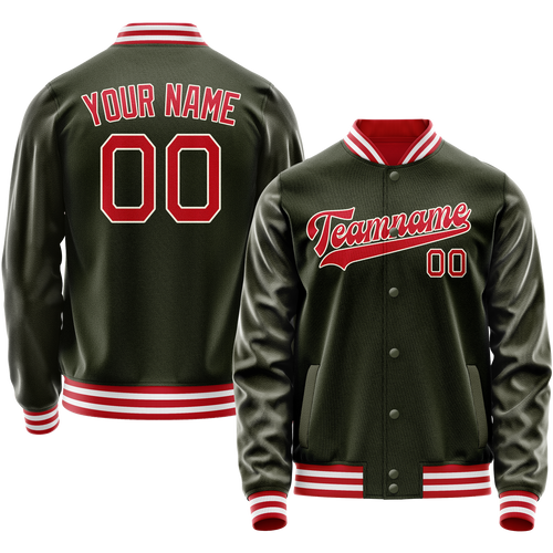 Custom Olive Red Solid Color Varsity Letterman Jacket