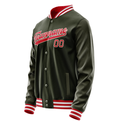 Custom Olive Red Solid Color Varsity Letterman Jacket