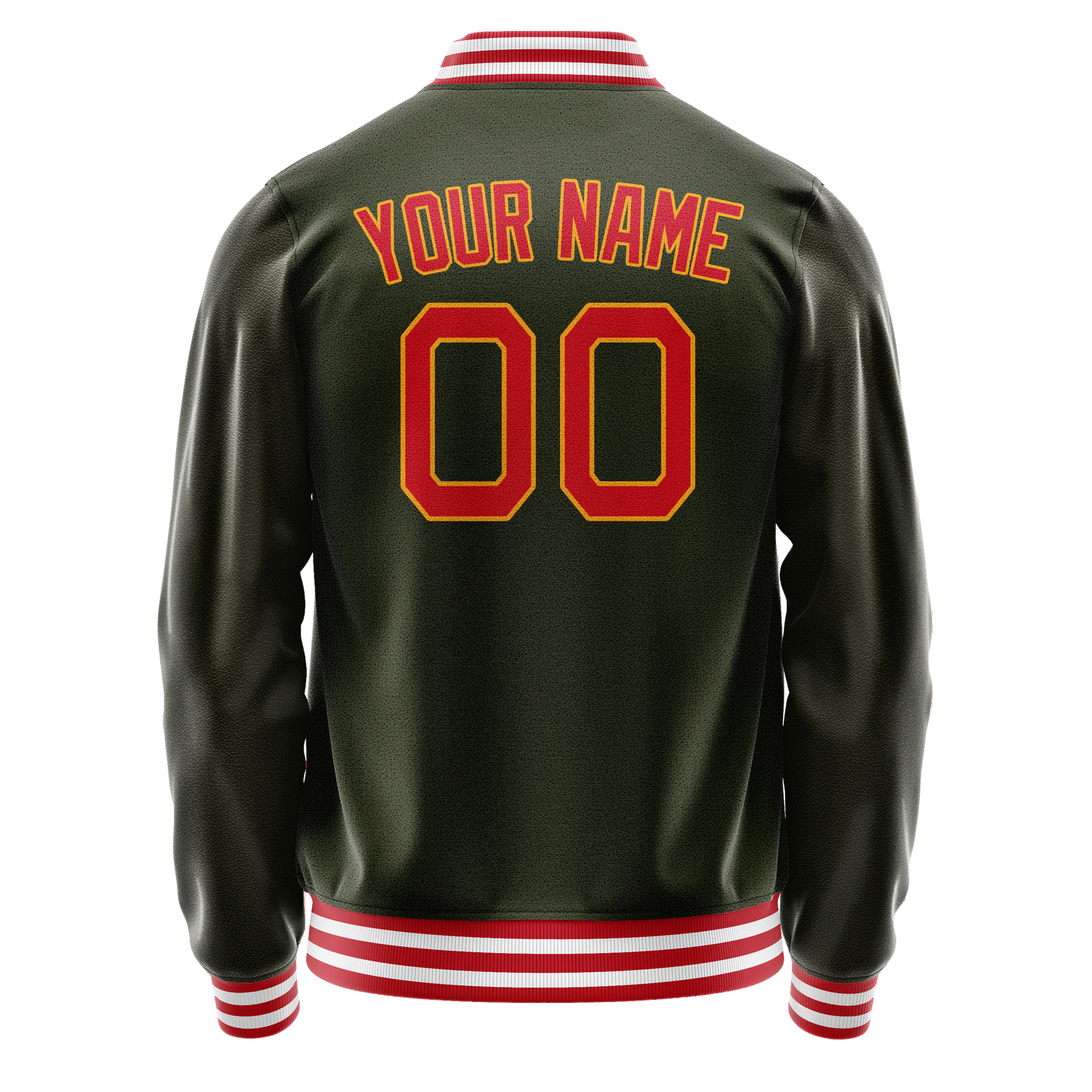 Custom Olive Red Solid Color Varsity Letterman Jacket