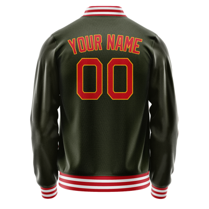 Custom Olive Red Solid Color Varsity Letterman Jacket