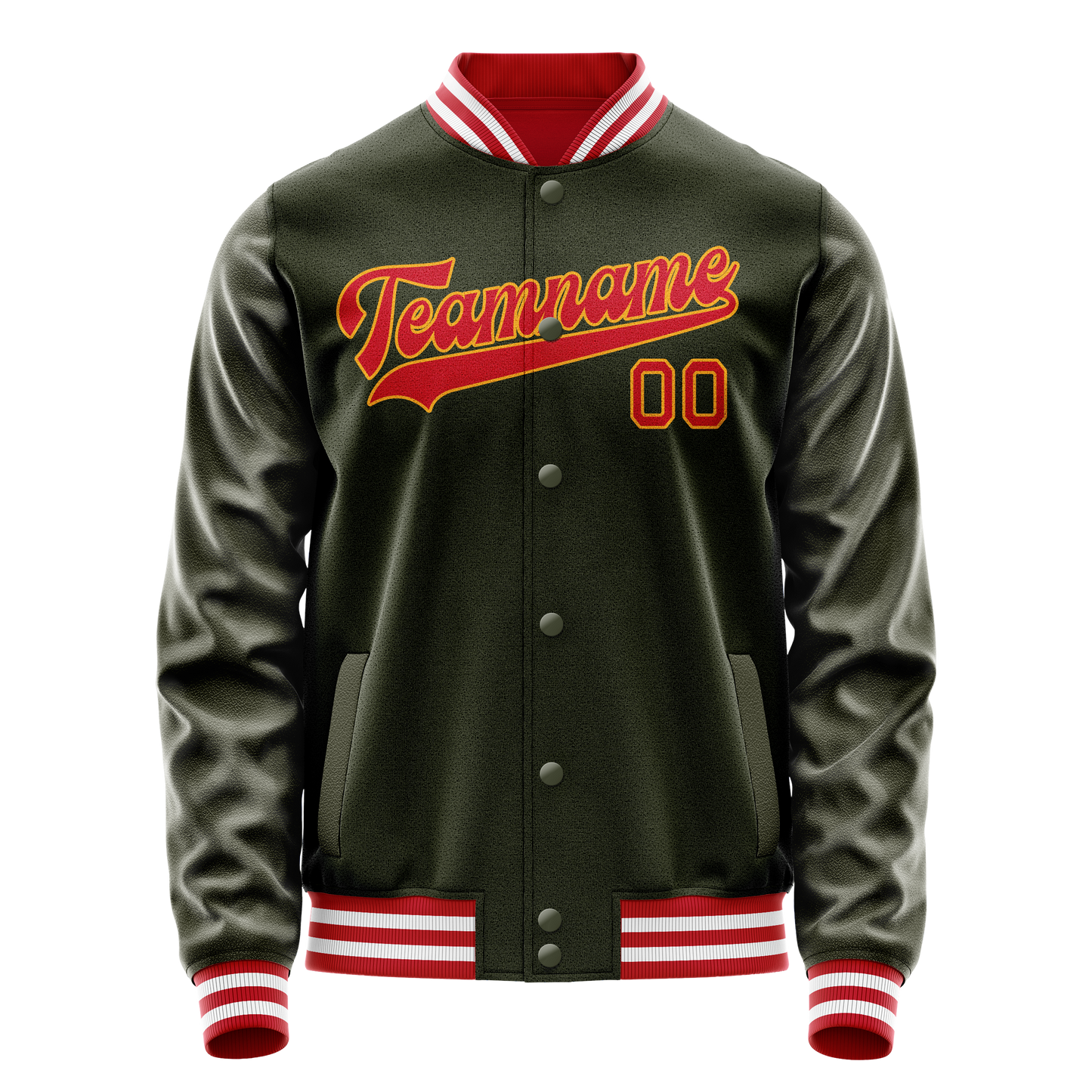 Custom Olive Red Solid Color Varsity Letterman Jacket