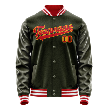 Custom Olive Red Solid Color Varsity Letterman Jacket