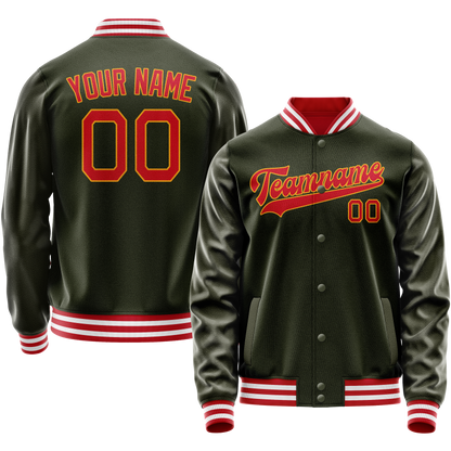 Custom Olive Red Solid Color Varsity Letterman Jacket