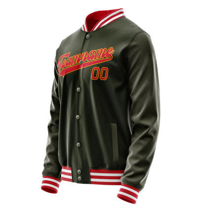 Custom Olive Red Solid Color Varsity Letterman Jacket
