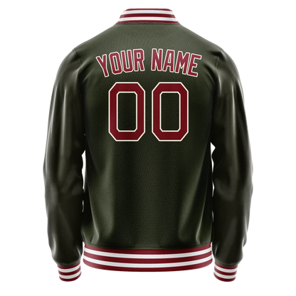 Custom Olive Red Solid Color Varsity Letterman Jacket