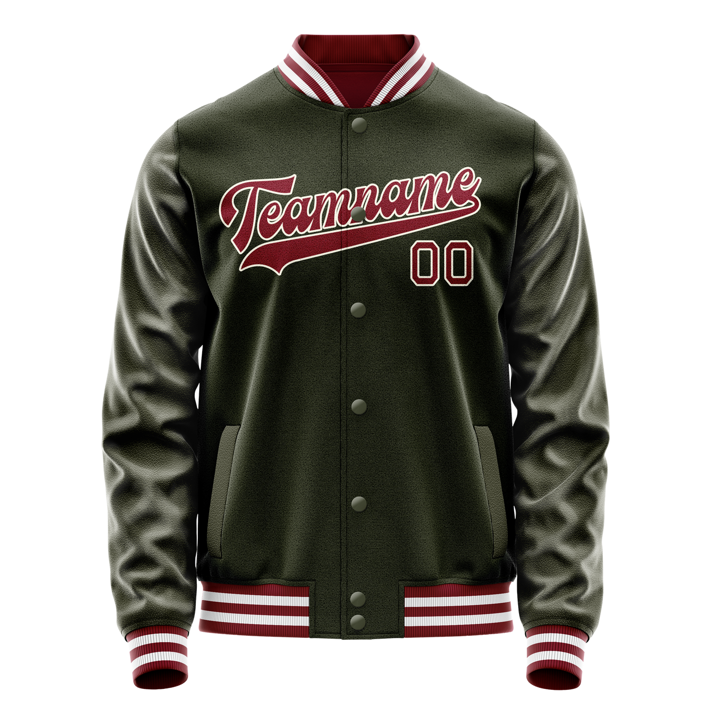 Custom Olive Red Solid Color Varsity Letterman Jacket