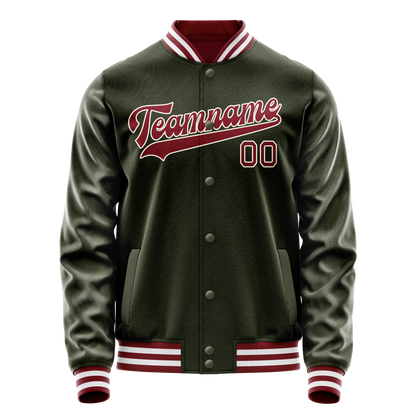Custom Olive Red Solid Color Varsity Letterman Jacket