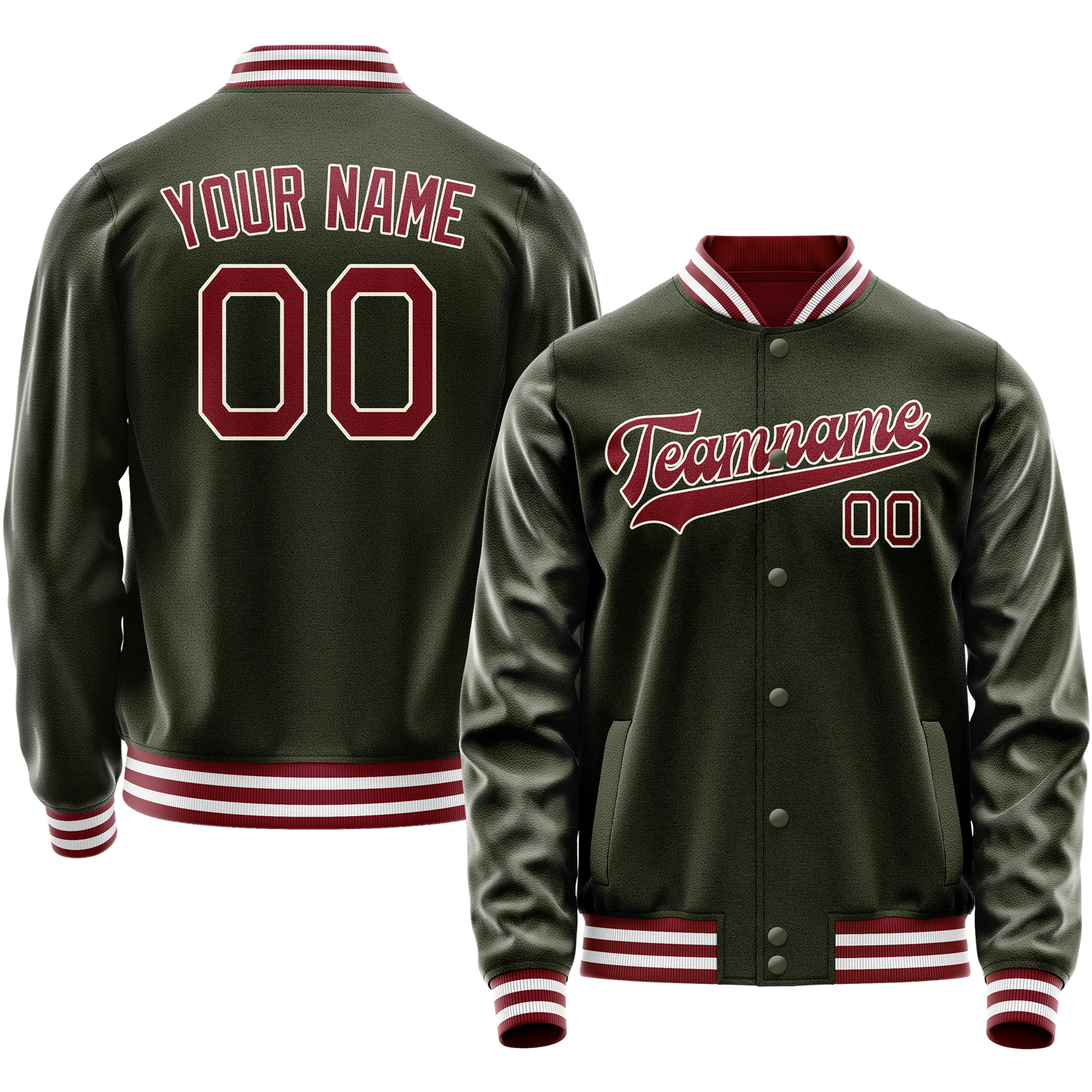 Custom Olive Red Solid Color Varsity Letterman Jacket