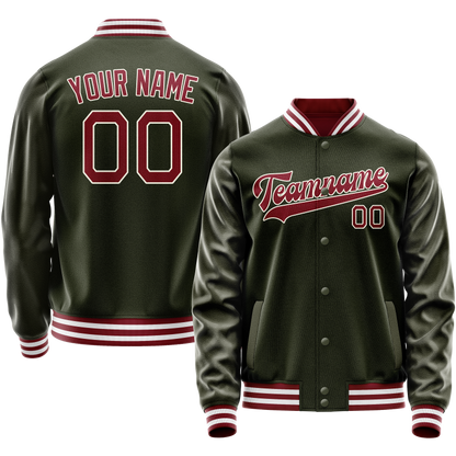 Custom Olive Red Solid Color Varsity Letterman Jacket