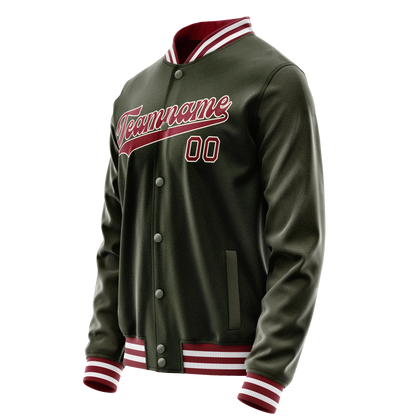Custom Olive Red Solid Color Varsity Letterman Jacket