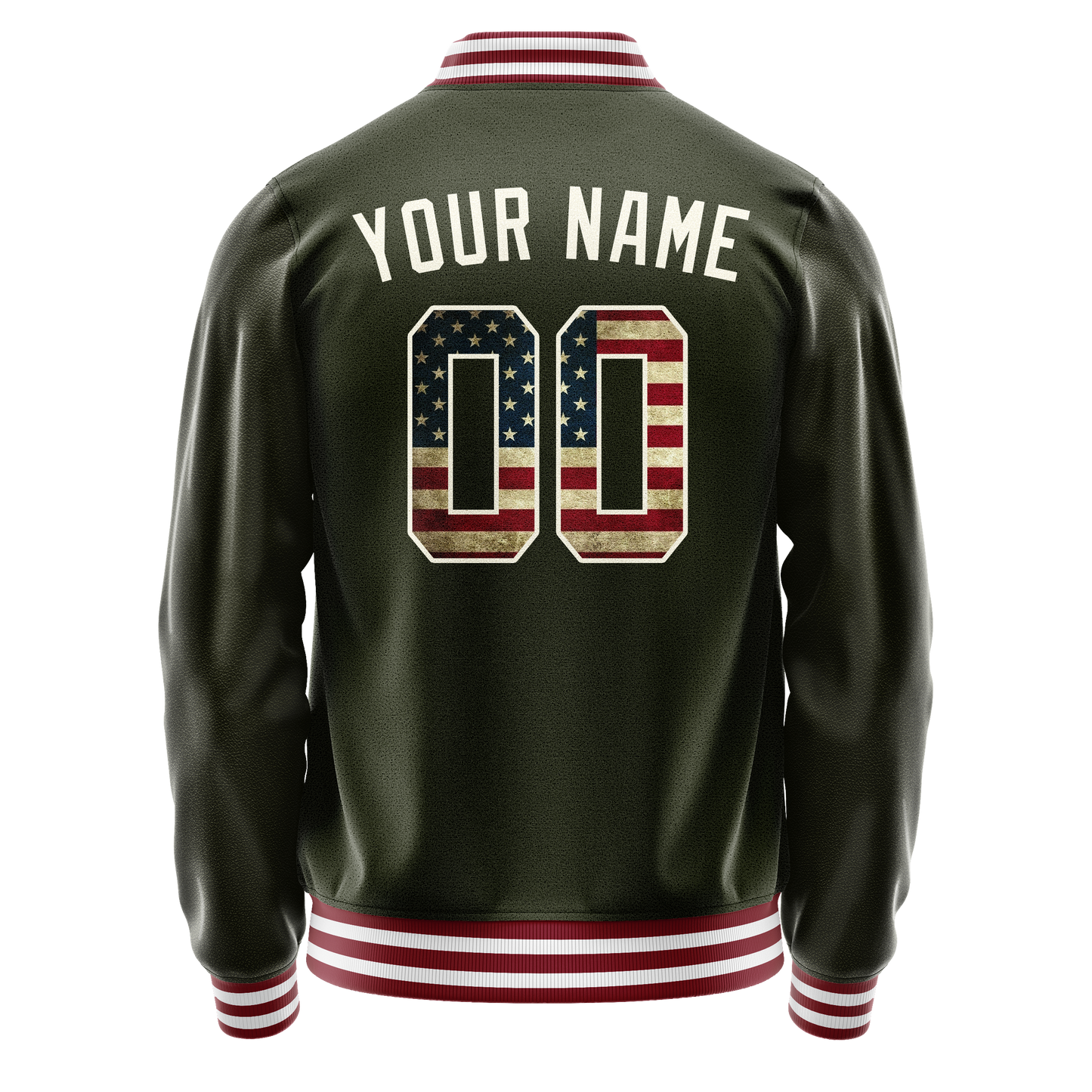 Custom Olive Cream Vintage Usa Flag Varsity Letterman Jacket