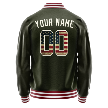 Custom Olive Cream Vintage Usa Flag Varsity Letterman Jacket