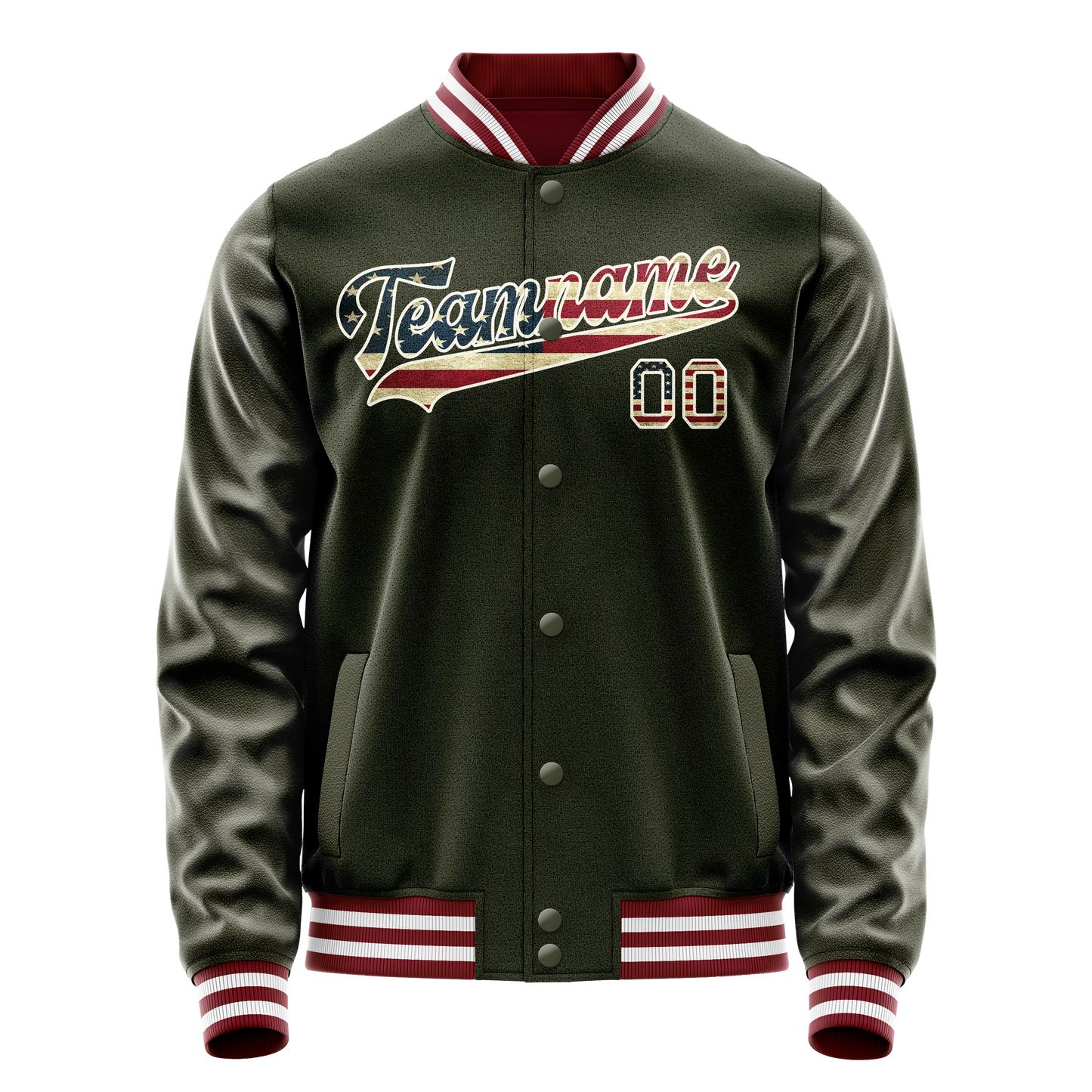 Custom Olive Cream Vintage Usa Flag Varsity Letterman Jacket