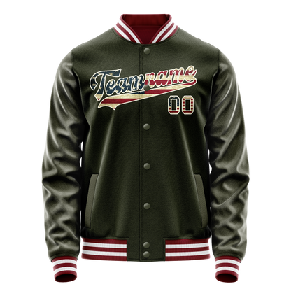 Custom Olive Cream Vintage Usa Flag Varsity Letterman Jacket