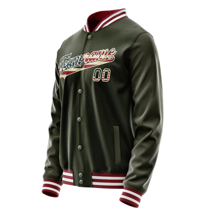 Custom Olive Cream Vintage Usa Flag Varsity Letterman Jacket