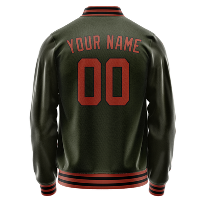 Custom Olive Red Solid Color Varsity Letterman Jacket