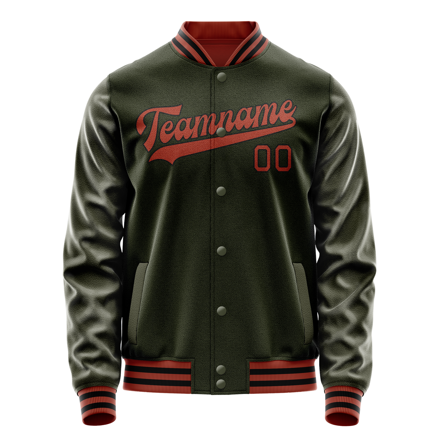 Custom Olive Red Solid Color Varsity Letterman Jacket