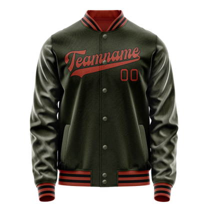 Custom Olive Red Solid Color Varsity Letterman Jacket