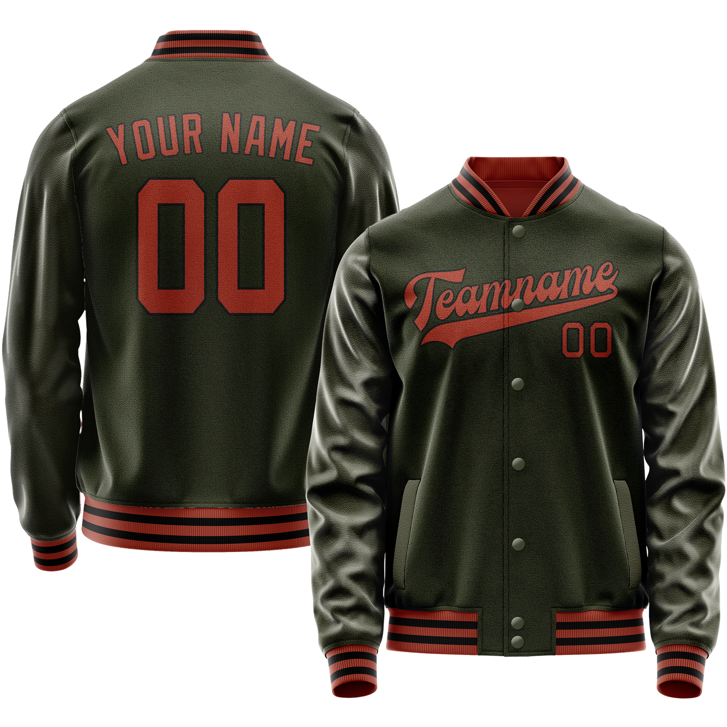 Custom Olive Red Solid Color Varsity Letterman Jacket