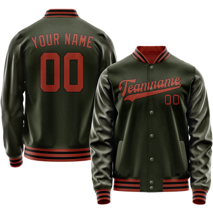 Custom Olive Red Solid Color Varsity Letterman Jacket