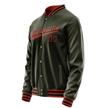 Custom Olive Red Solid Color Varsity Letterman Jacket