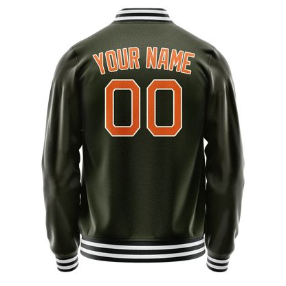 Custom Olive Orange Solid Color Varsity Letterman Jacket