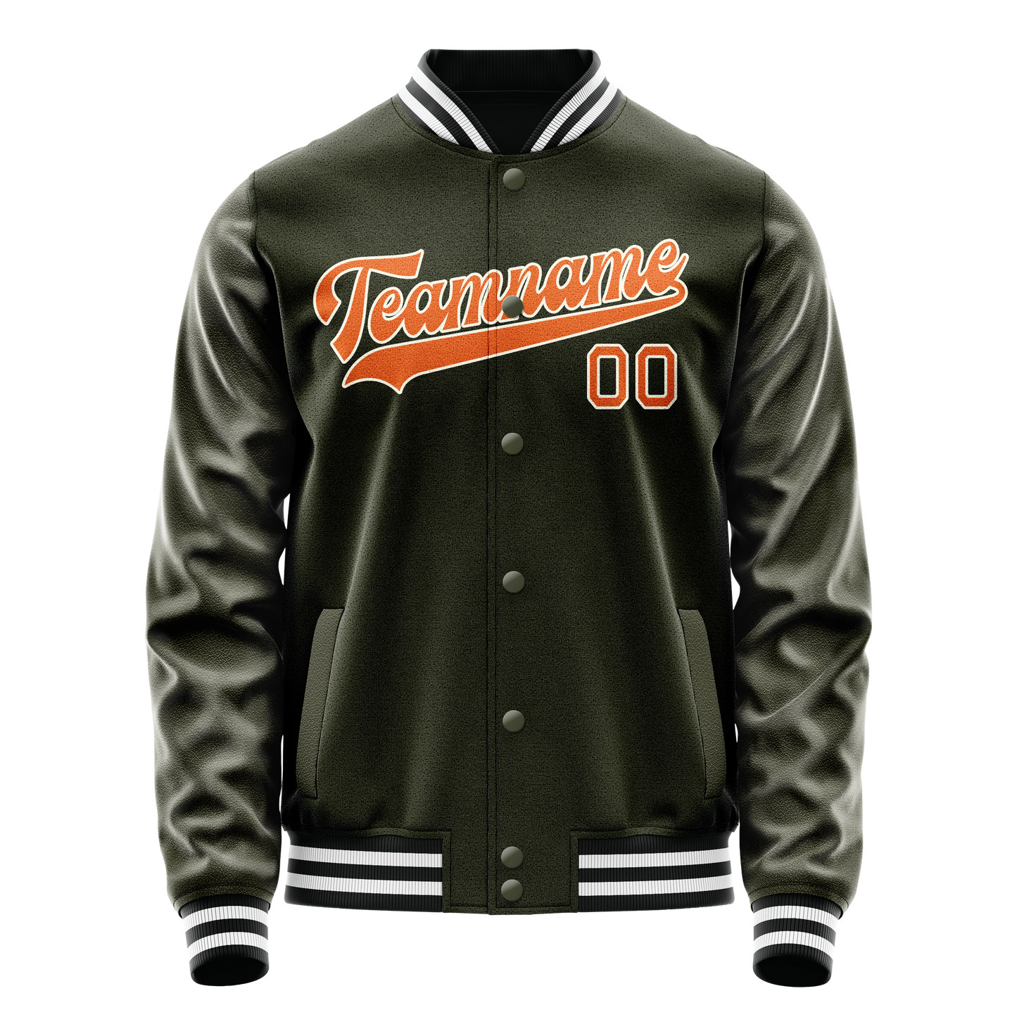 Custom Olive Orange Solid Color Varsity Letterman Jacket