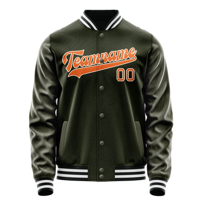 Custom Olive Orange Solid Color Varsity Letterman Jacket