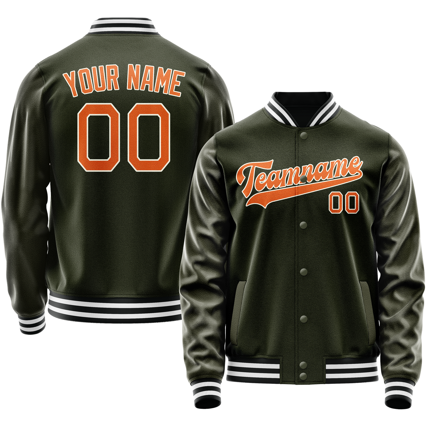 Custom Olive Orange Solid Color Varsity Letterman Jacket