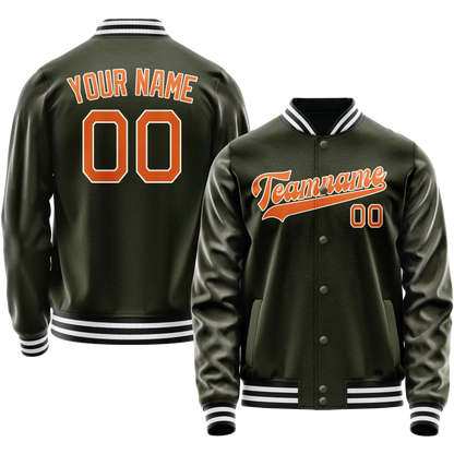Custom Olive Orange Solid Color Varsity Letterman Jacket